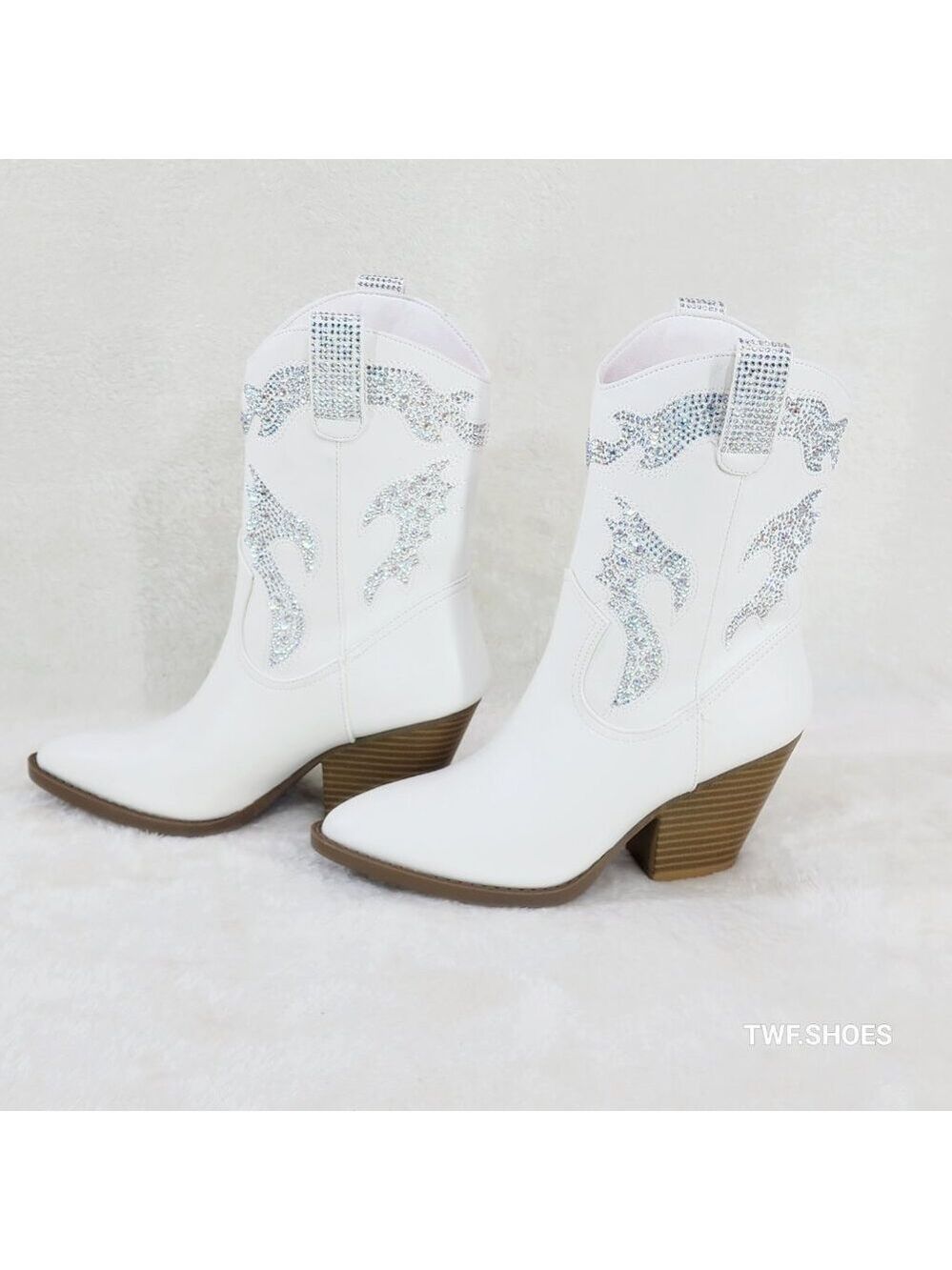 Patty White Multi Sparkle Rhinestones Country Glam Western Cowgirl Ankle Boots - Picture 7 of 8